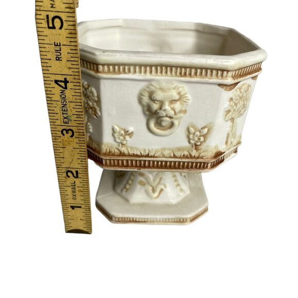 Vintage Norleans Ceramic Octagonal Planter Compote Lion Tree Relief Japan Footed - Picture 8 of 8